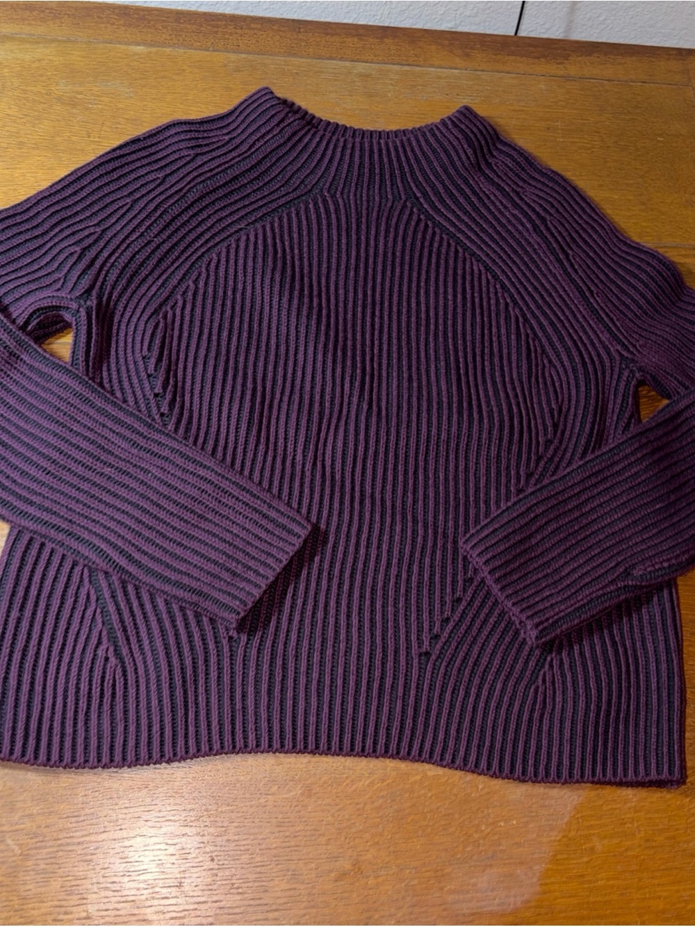 Athleta Womens Small Rockland Sweater Mock Neck Ribbed Auberge Black Burgundy